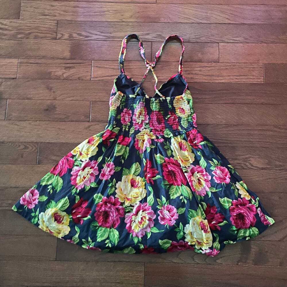 Y2K Abercrombie Fitch Floral Babydoll Mini Dress Navy Pink Size L - Picture 11 of 11
